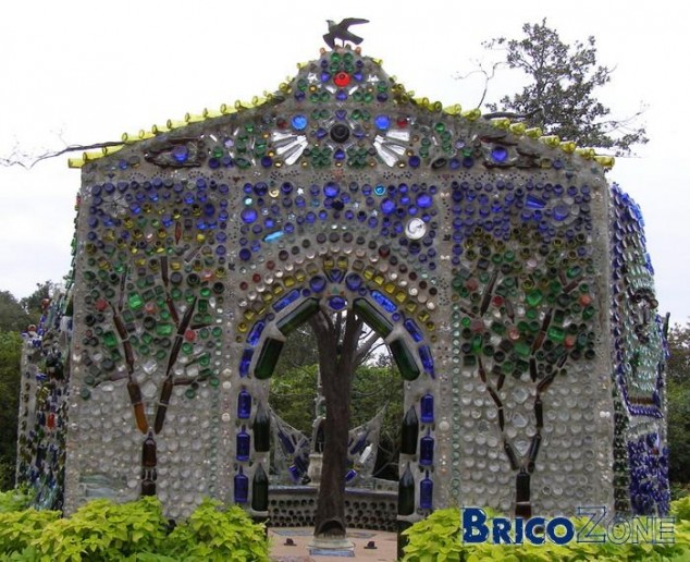 Temple Created from Old Alcohol Glass Bottles 